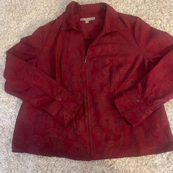 croft & barrow Jackets & Blazers - Croft & Barrow Red Paisley Zip Jacket Women 2X Lightweight